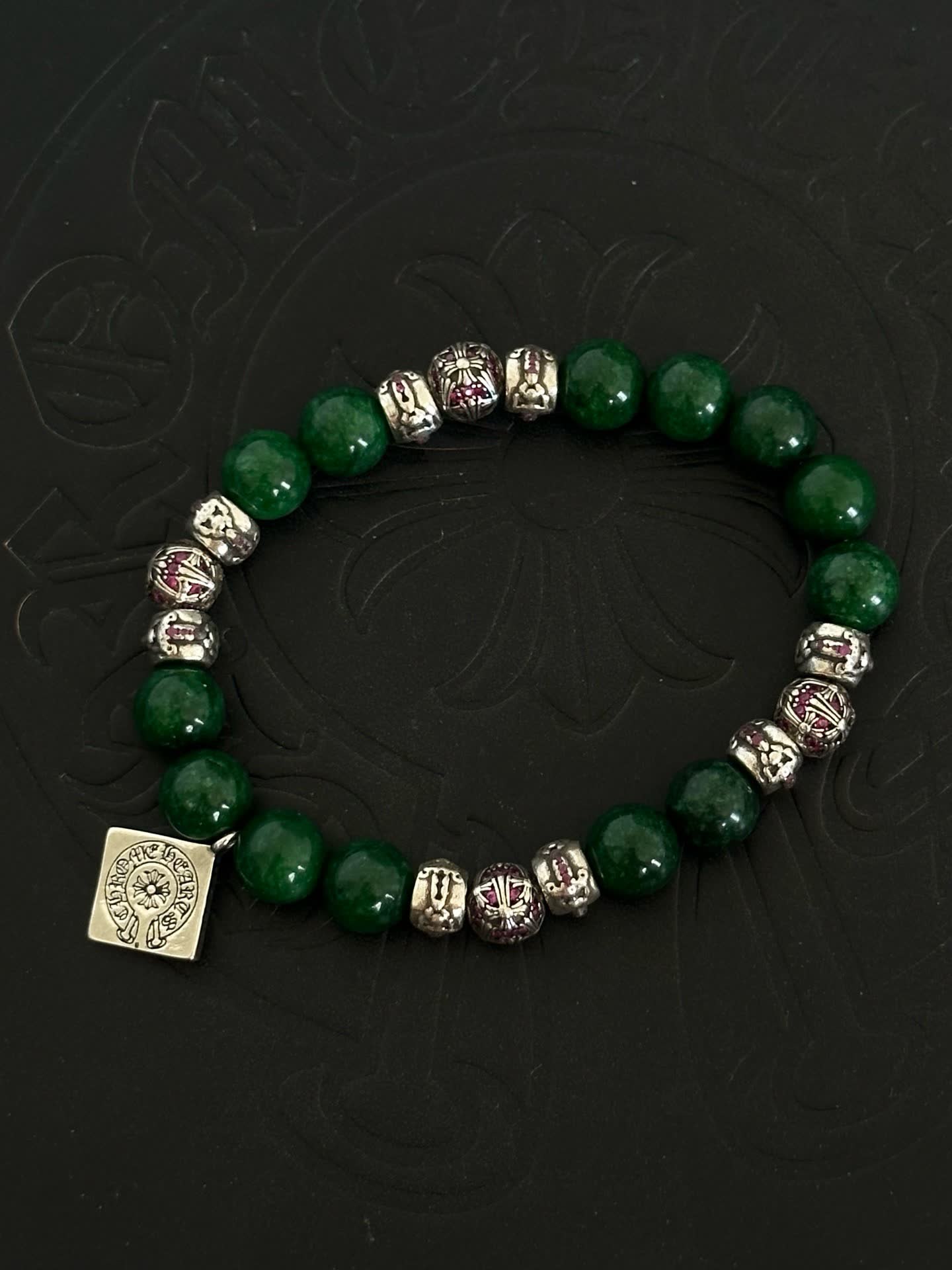 Chrome Hearts Beaded Bracelet with Silver Charms